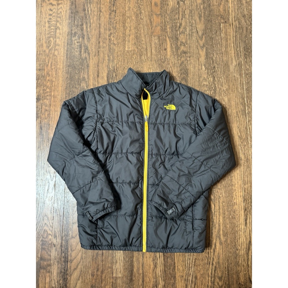 The North Face Boys XL 18/20 Puffer Jacket Black Yellow Zip Quilted Coat Warm